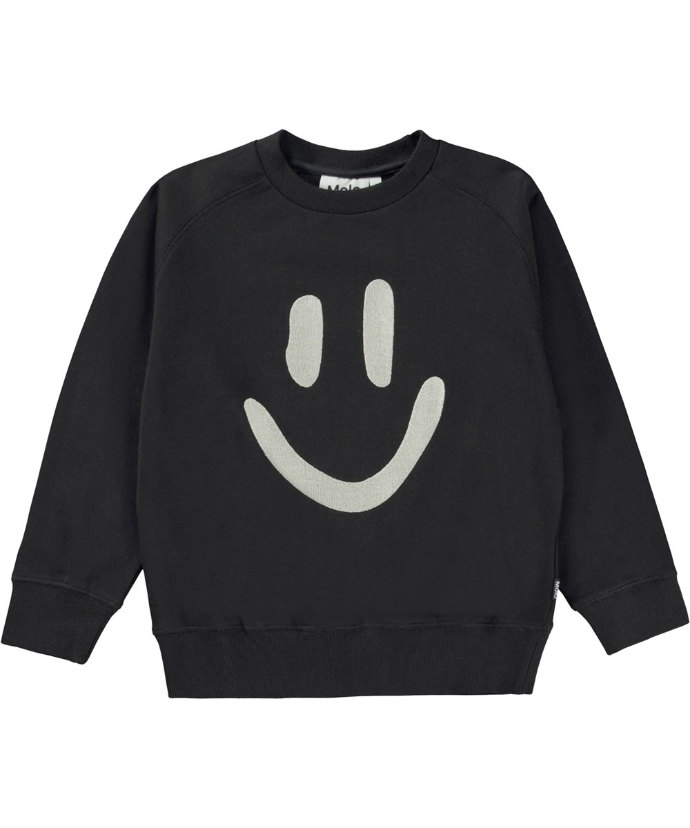 Mike - Black - Schwarzes Unisex-Sweatshirt mit Smiley-Gesicht