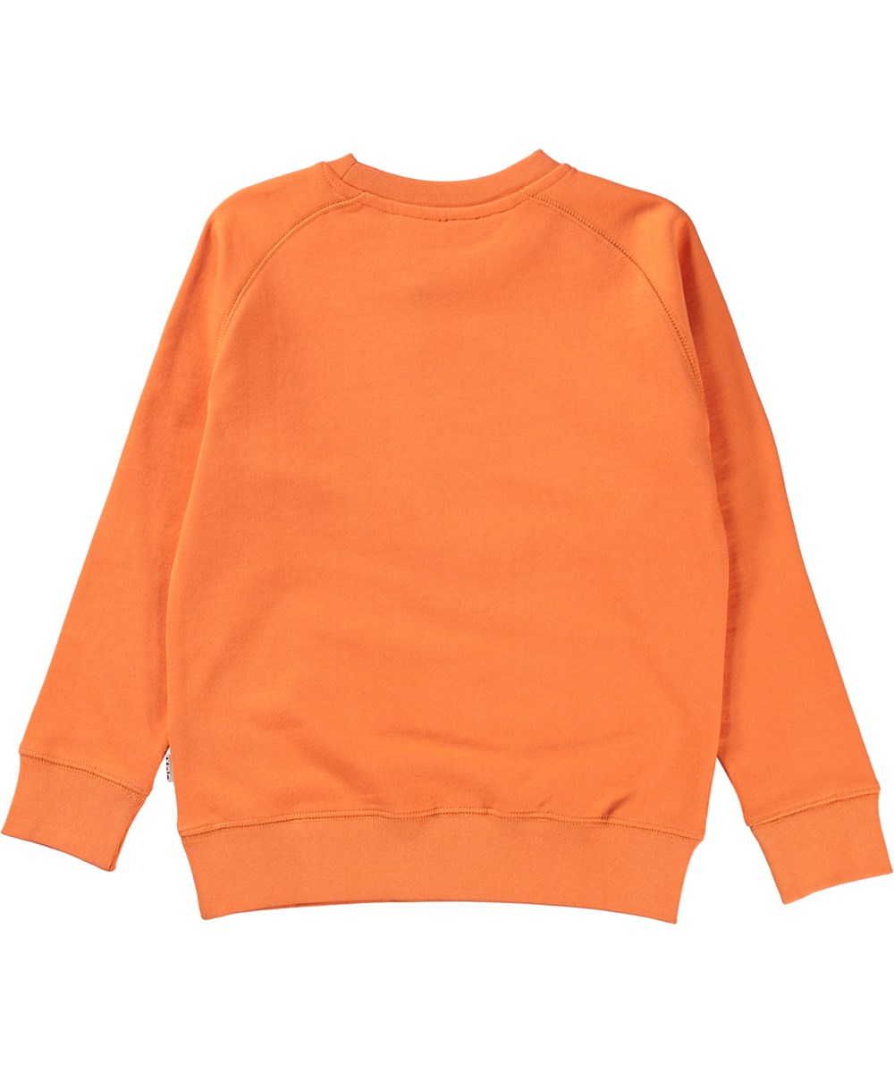 Mike - Ember - Orangefarbener Pullover aus weicher Öko-Baumwolle mit aufgesticktem lächelndem Gesicht