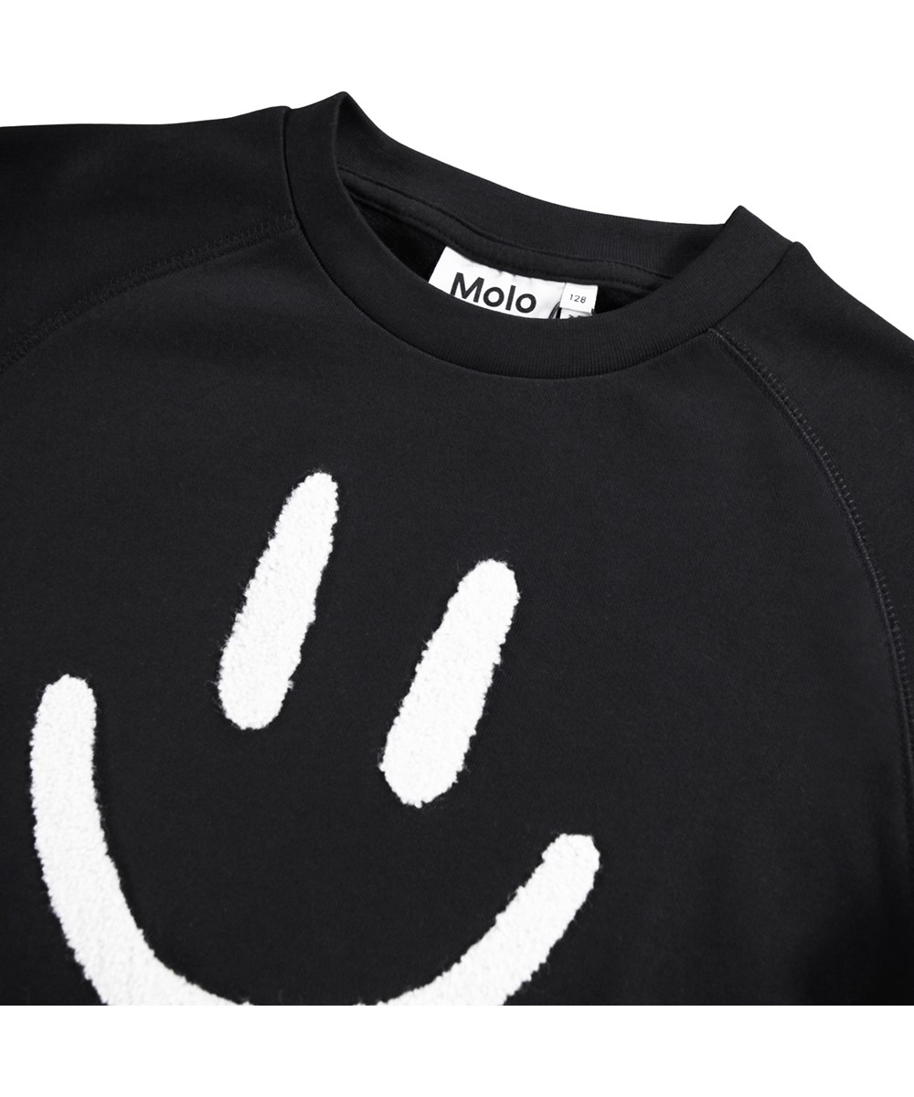 Mike - Black - Blauer Sweatshirt aus Öko-Baumwolle mit einem niedlichen, gezeichneten Hasen und dem Text ''Honey Bunny'' bedruckt. Der Sweatshirt hat einen Rundhalsausschnitt mit gerippten Abschlüssen an den Ärmeln, am Hals und an der Taille sowie eine lockere Passform.