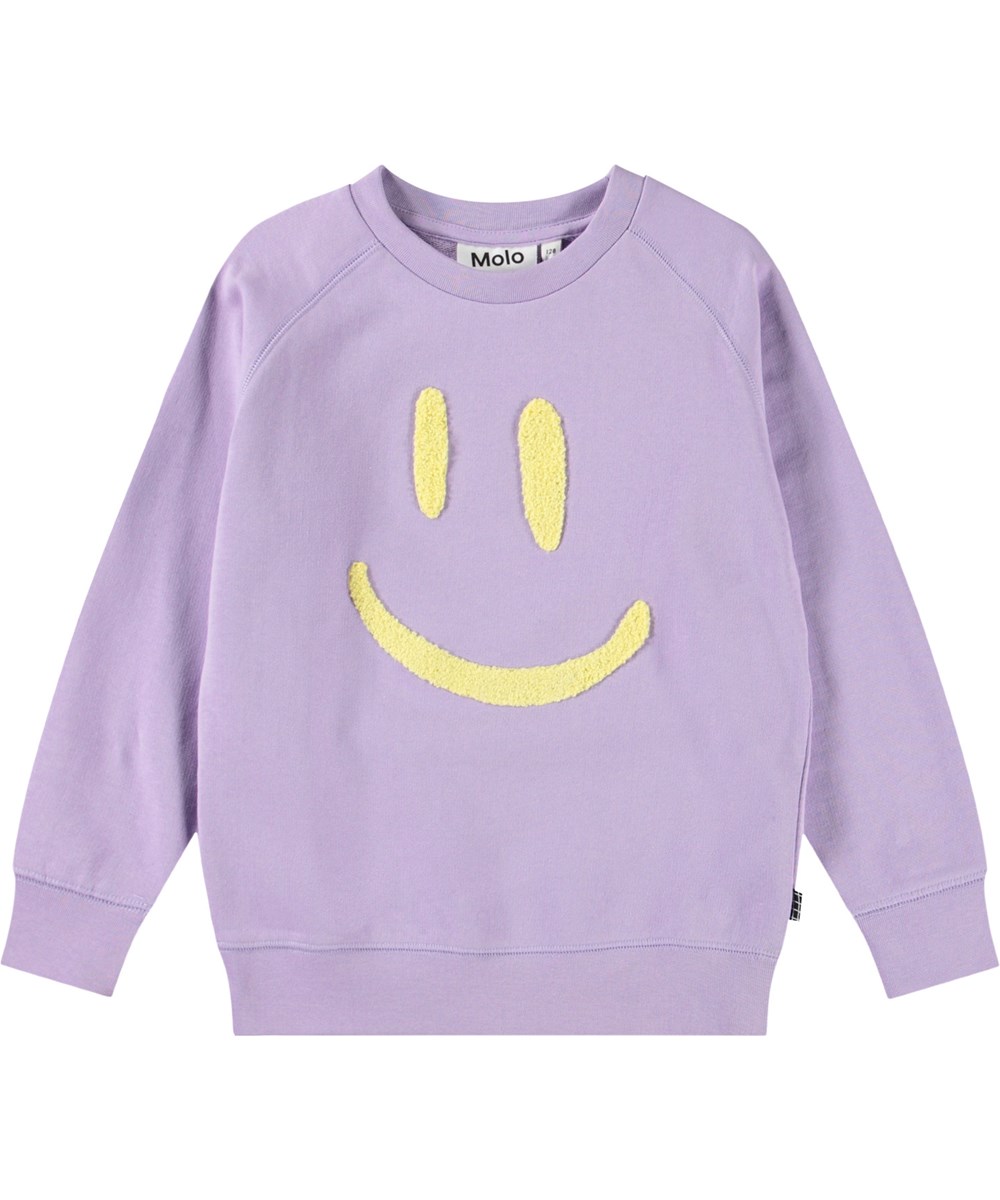 Mike - Violaceous - Lila Sweatshirt für Kinder aus weicher Öko-Baumwolle mit Raglanärmeln, gerippten Kanten am Hals, an den Ärmeln und am unteren Saum des Sweatshirts.