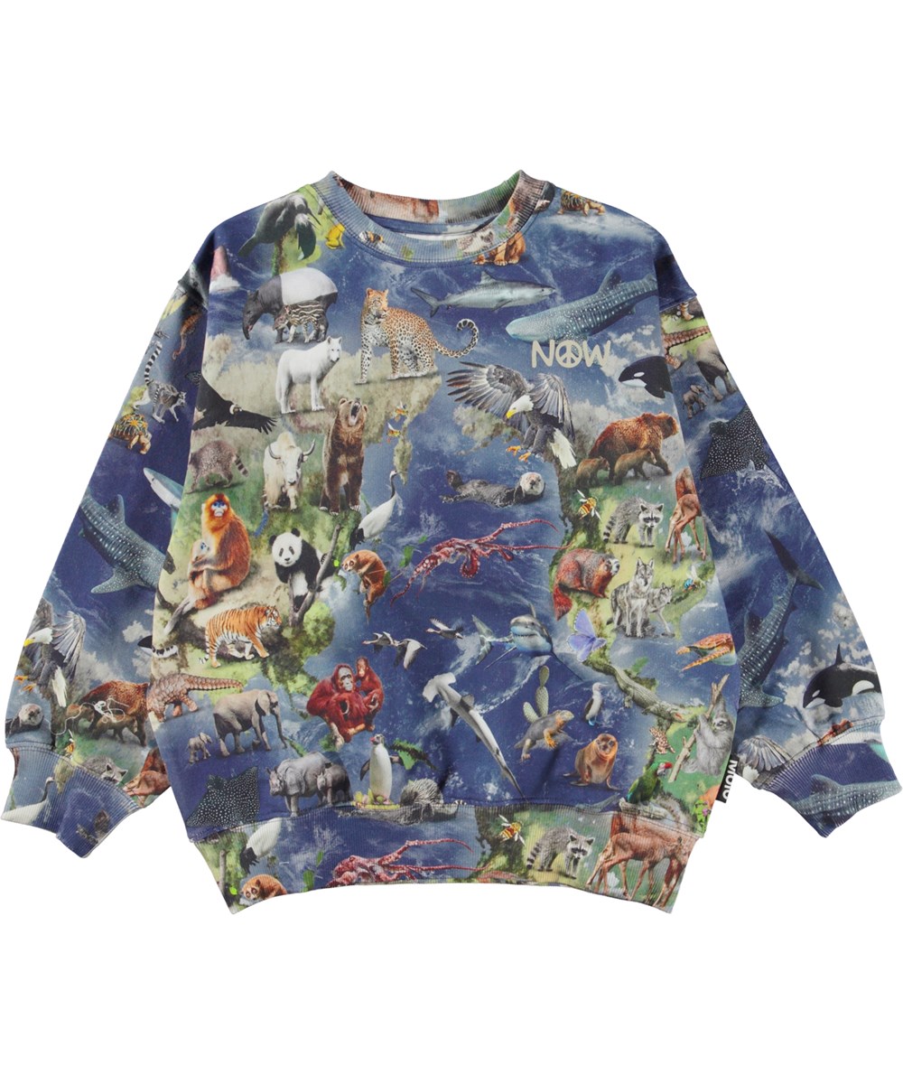 Monti - Amazing Earth - Unisex-Sweatshirt in Blau mit Tiere-Prints