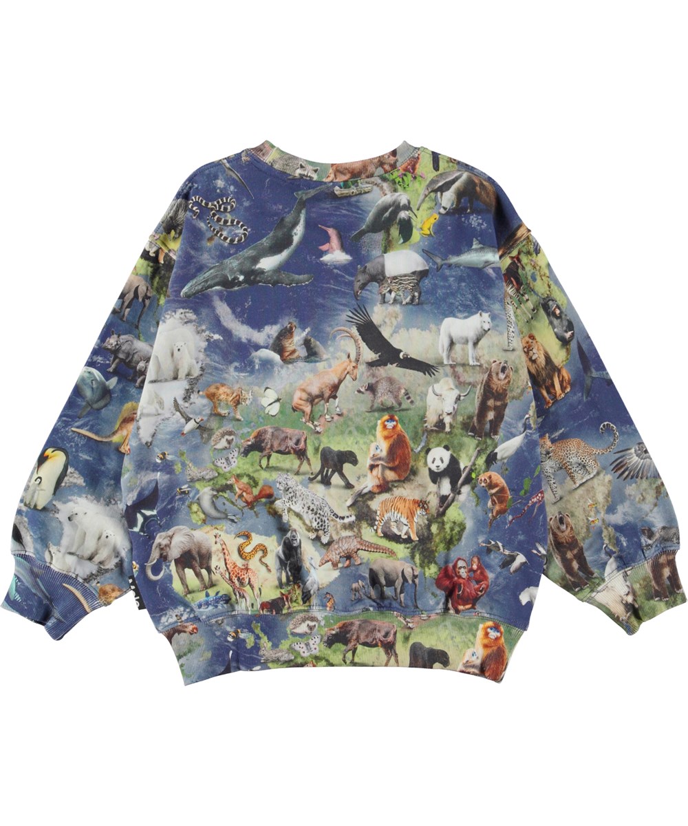 Monti - Amazing Earth - Unisex-Sweatshirt in Blau mit Tiere-Prints