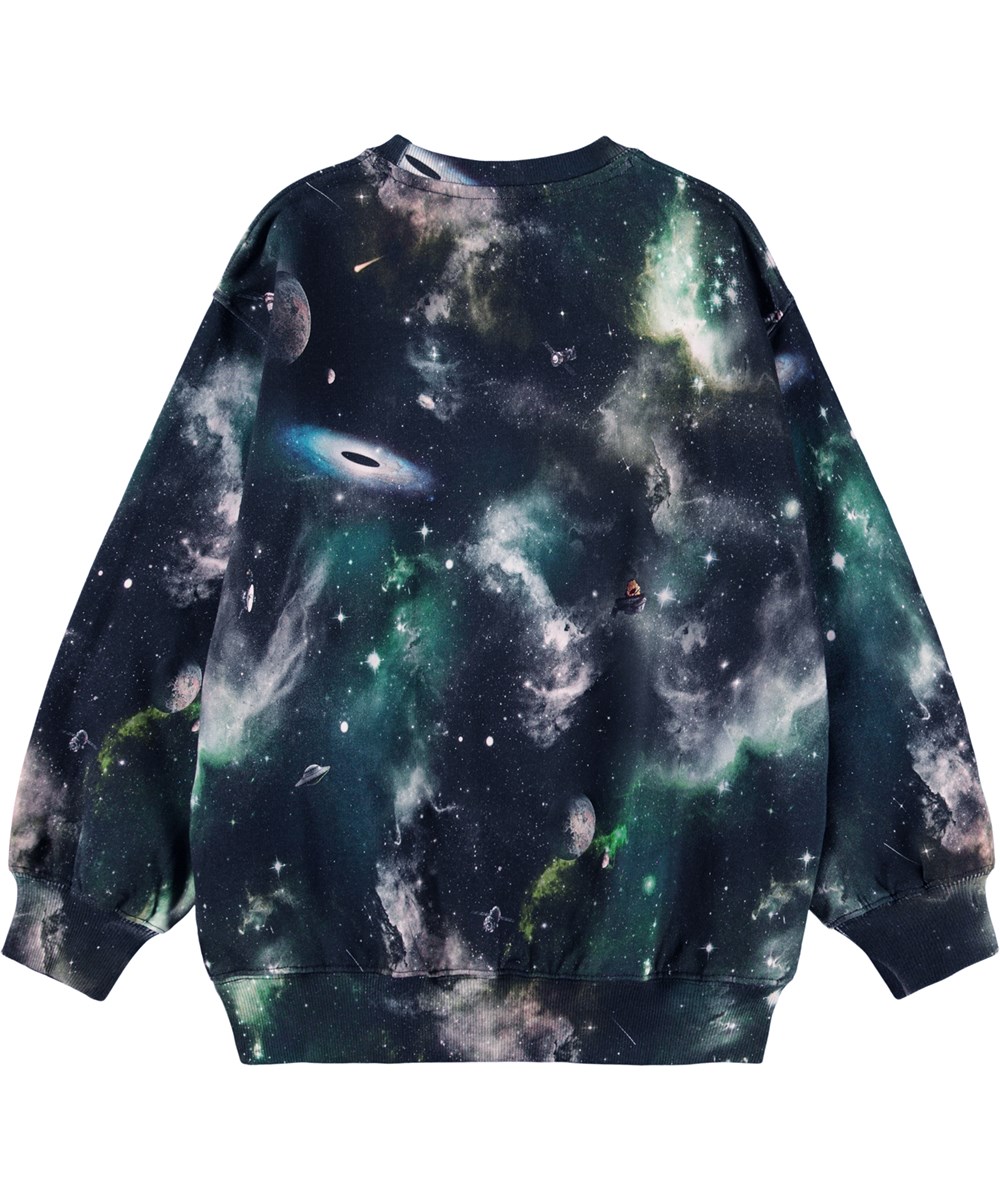Monti - Deep Space - Coole Sweatshirt für Kinder aus weicher Öko-Baumwolle mit einem Weltraum-Print.