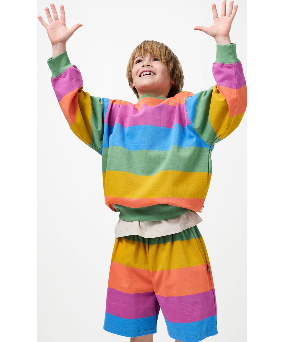 Monti - Rainbow Block - Gestreifter, mehrfarbiger Kinderpullover aus Bio-Baumwolle