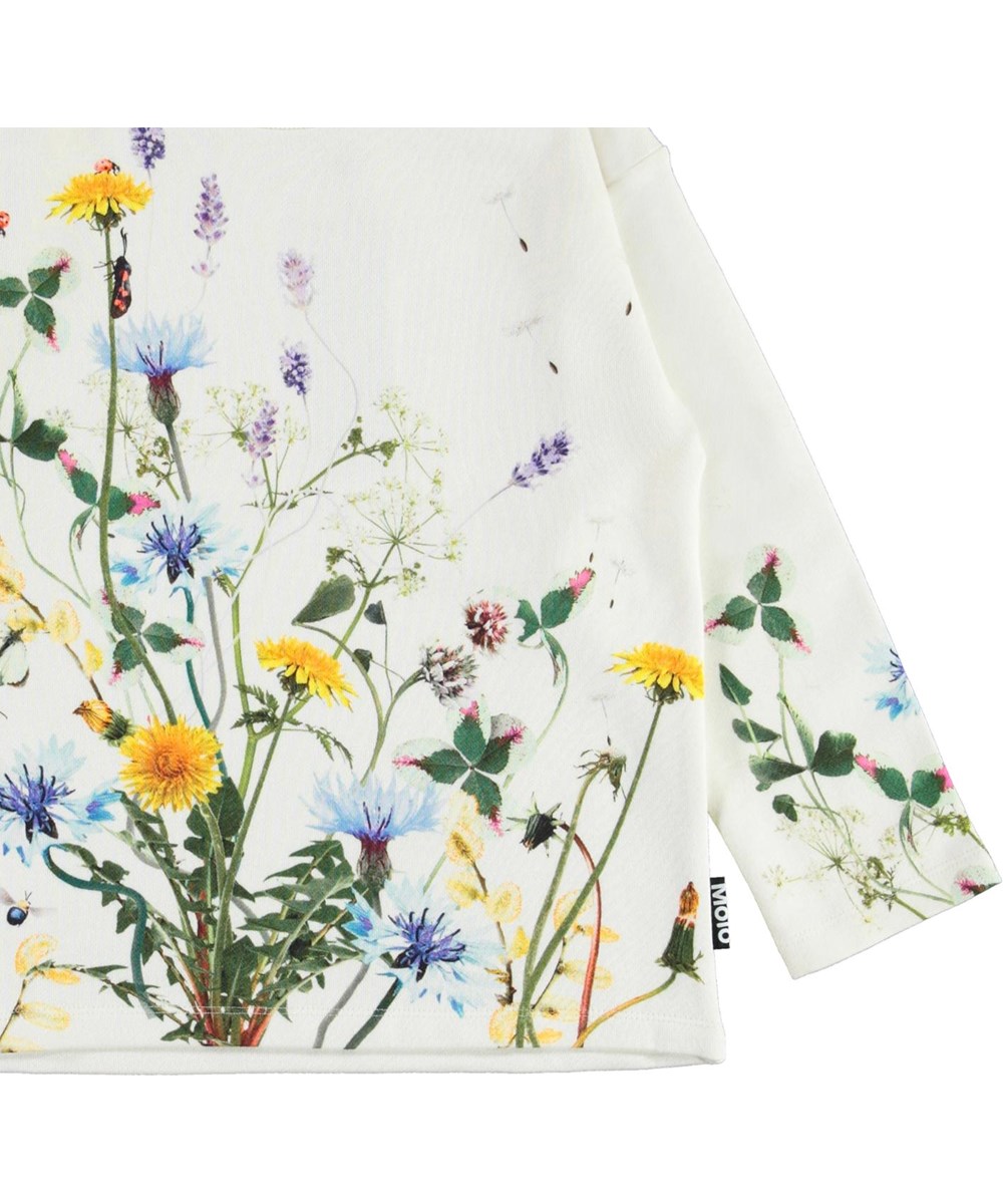 Mountoo - Pollen - Öko weißes Langarm-T-Shirt mit Blumen und Insekten