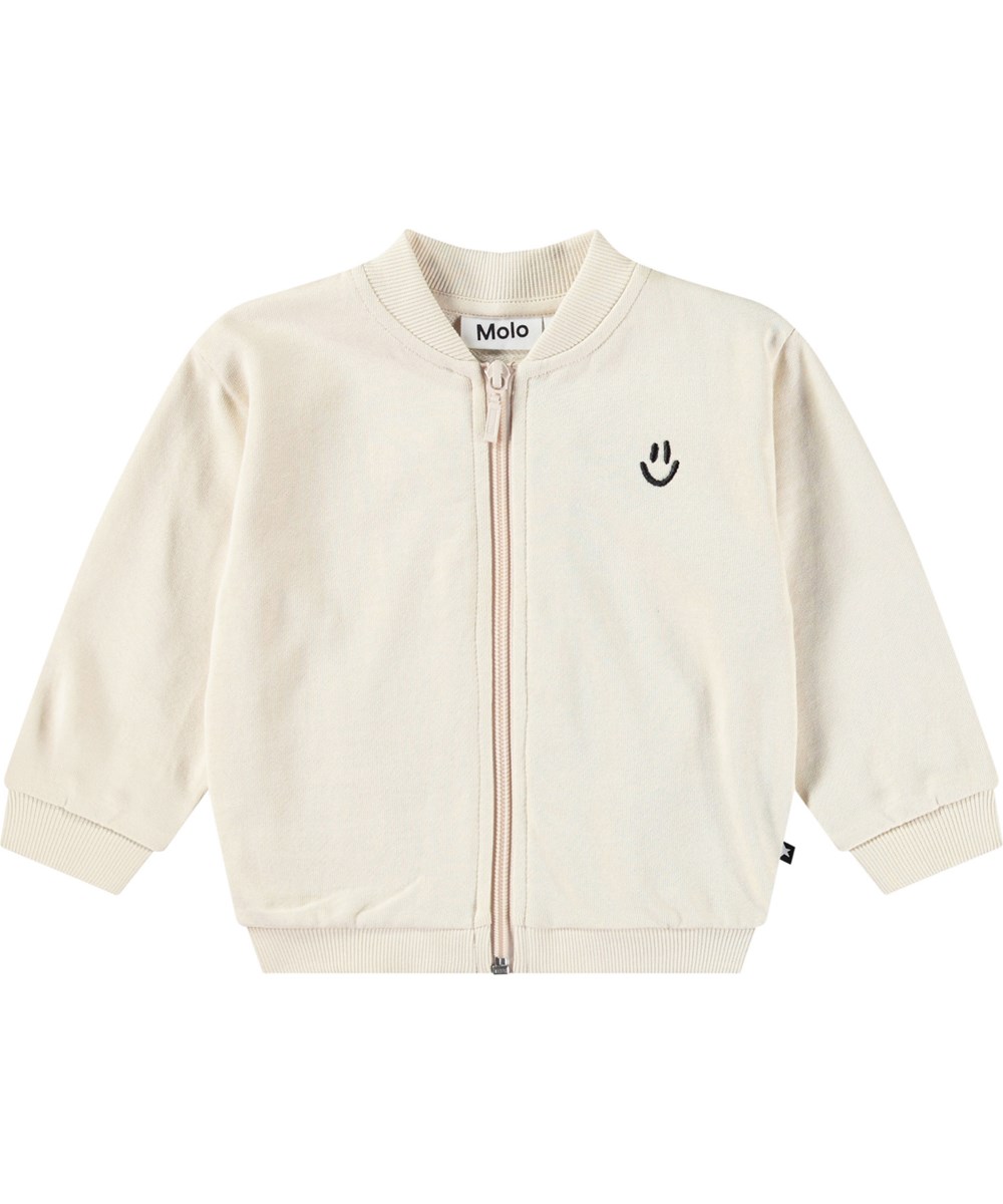 Dazzle - Summer Sand - Witte babysweater met rits van biologisch katoen.