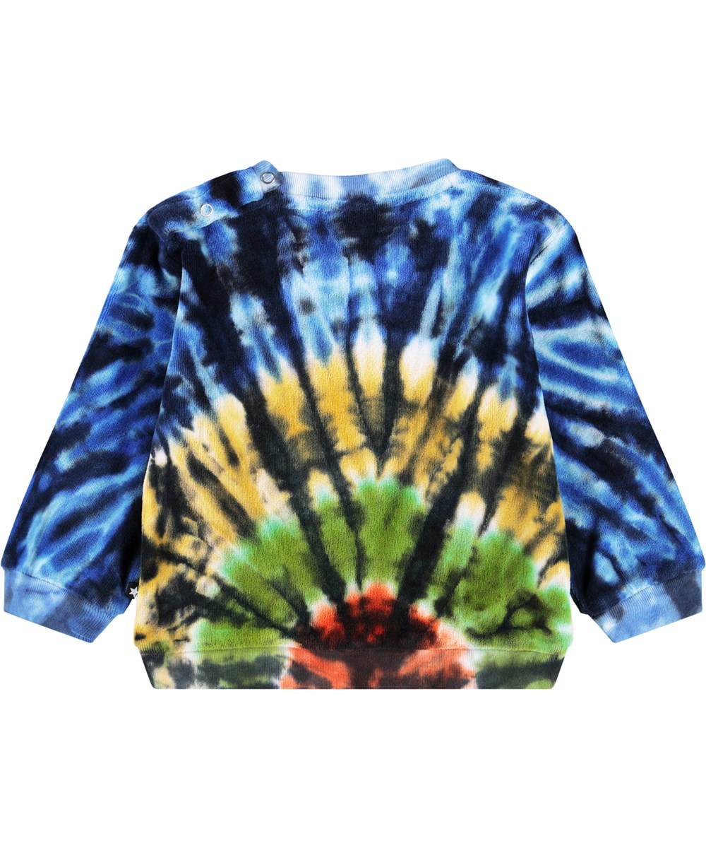 Dear - Multus Tie Dye - Multicolored tie-dye sweater voor de kleintjes gemaakt van biologisch katoenen velours.