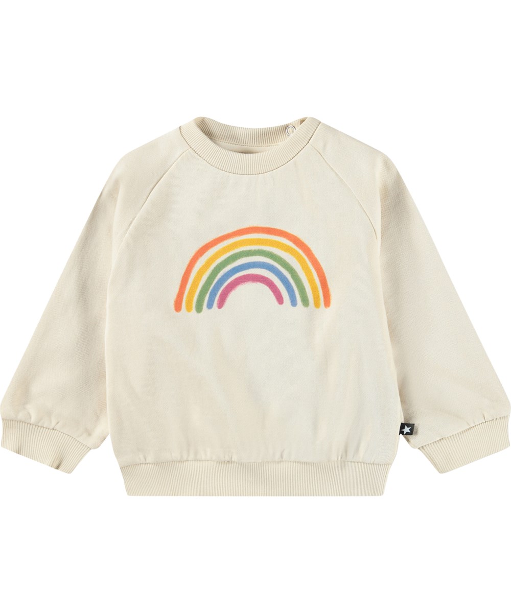 Disc - Little Rainbow - Zachte, crèmekleurige sweatshirt voor de kleintjes gemaakt van biologisch katoen met een regenboogprint.