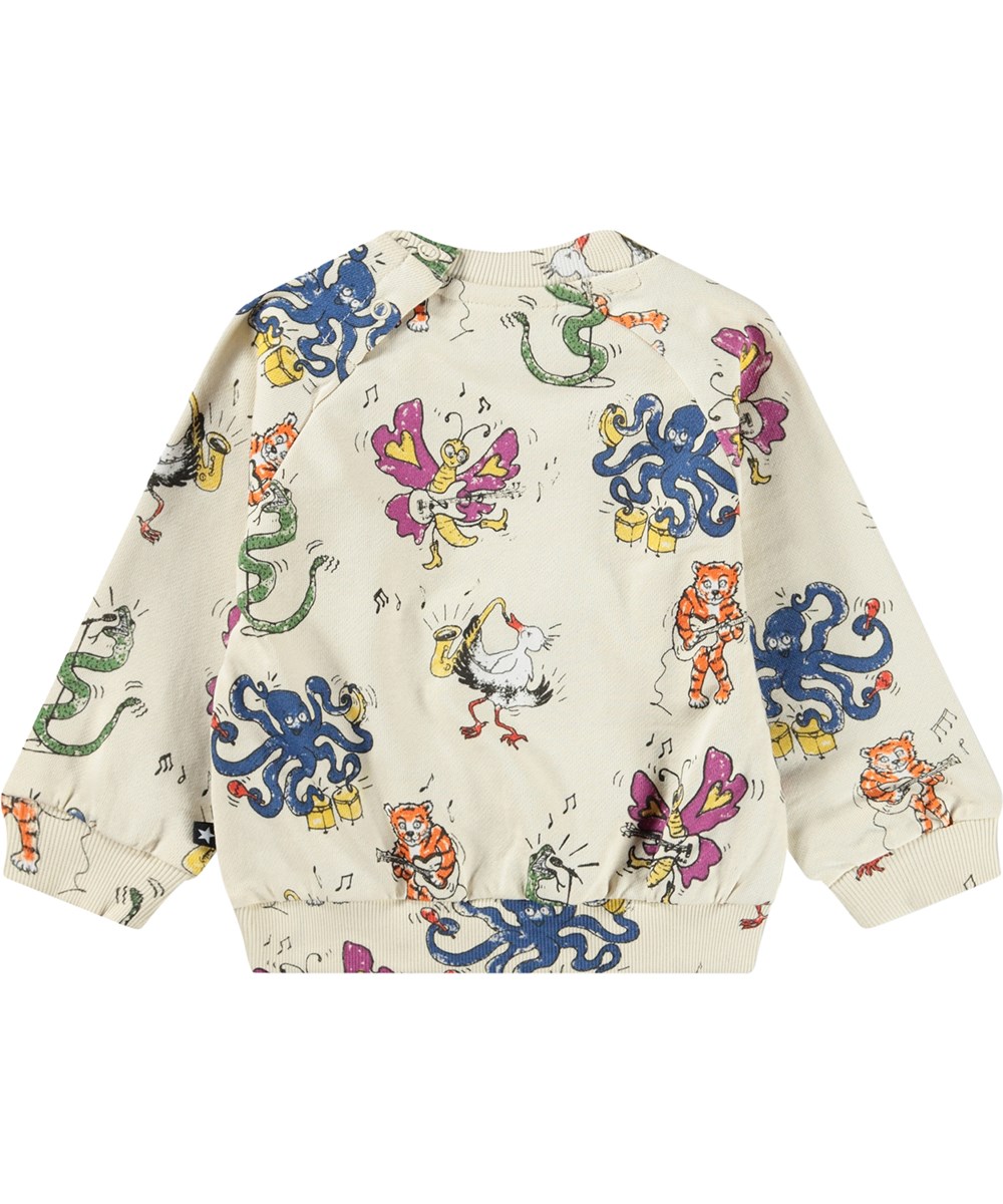 Disc - Rockin Animals - Zachte, crèmekleurige sweatshirt voor de kleintjes gemaakt van biologisch katoen met een muziekprint