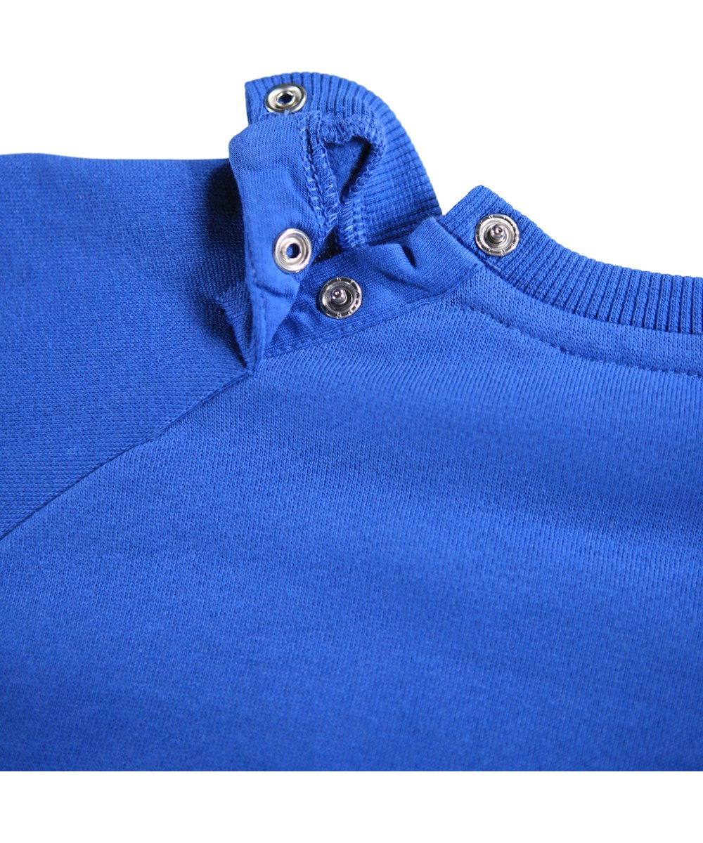 Disc - Shallow Sea - Blauwe sweater voor de kleintjes gemaakt van zacht biologisch katoen met op de voorkant een olifantenprint.