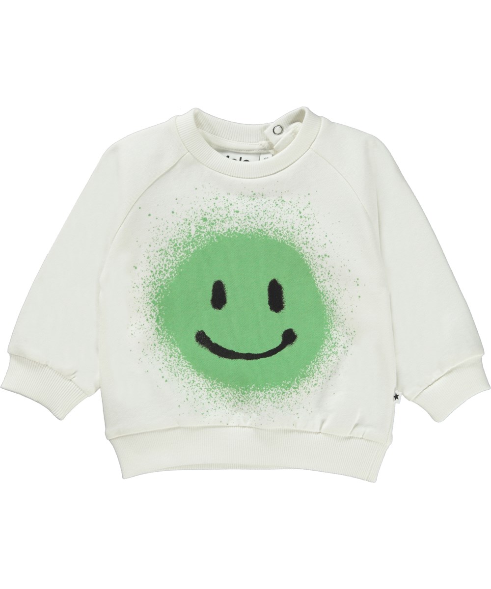 Disc - White Star - Witte babytrui met groene smiley