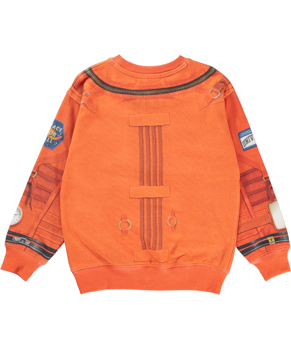 Memphis - Orange Astro - Oranje biologische unisex sweater met astronauten print