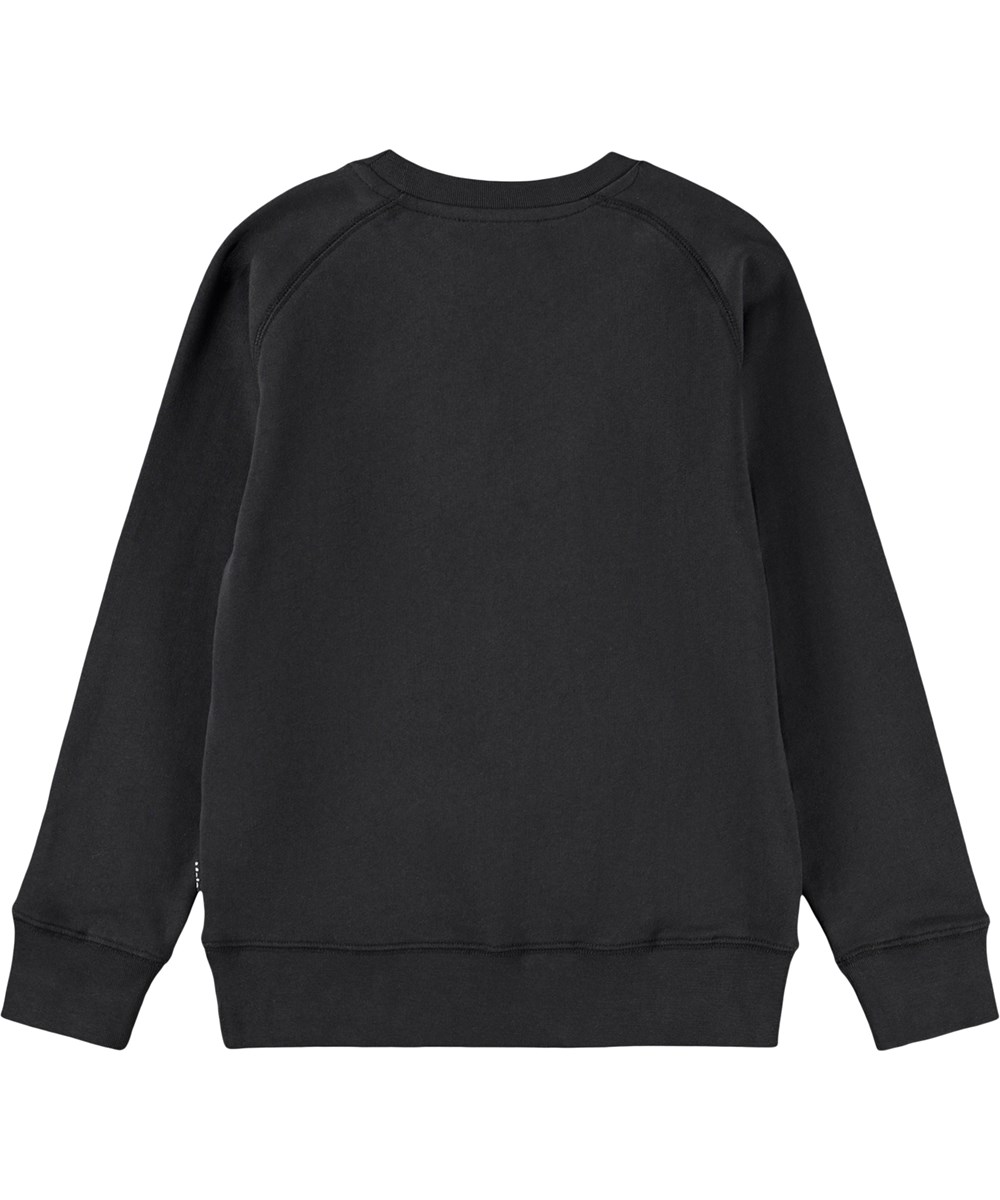 Mike - Black - Zwarte kindersweater met een geborduurde lach gemaakt van biologisch katoen 