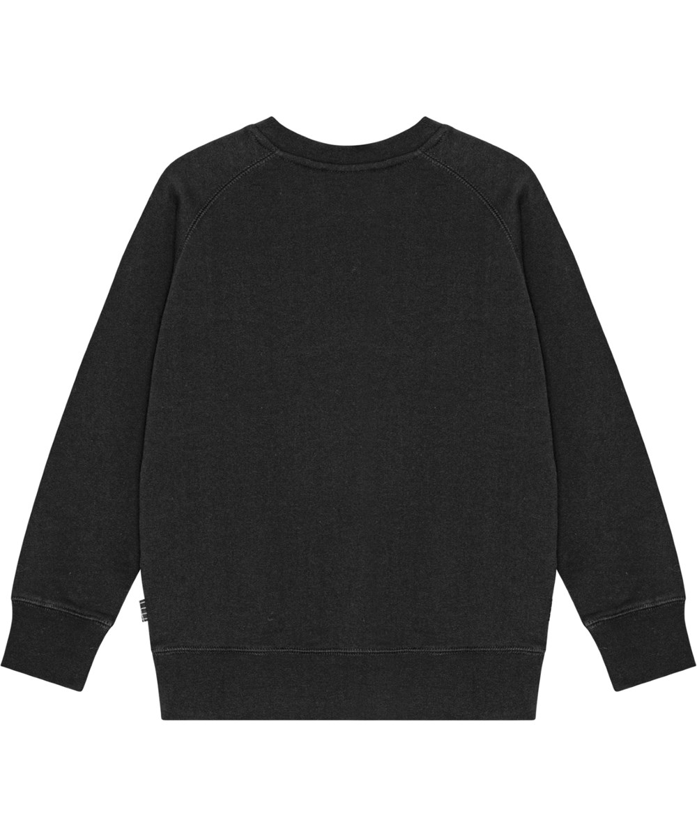 Mike - Black - Molo x Plan International biologisch katoenen sweater in het zwart met een geborduurde smiley op de voorkant.