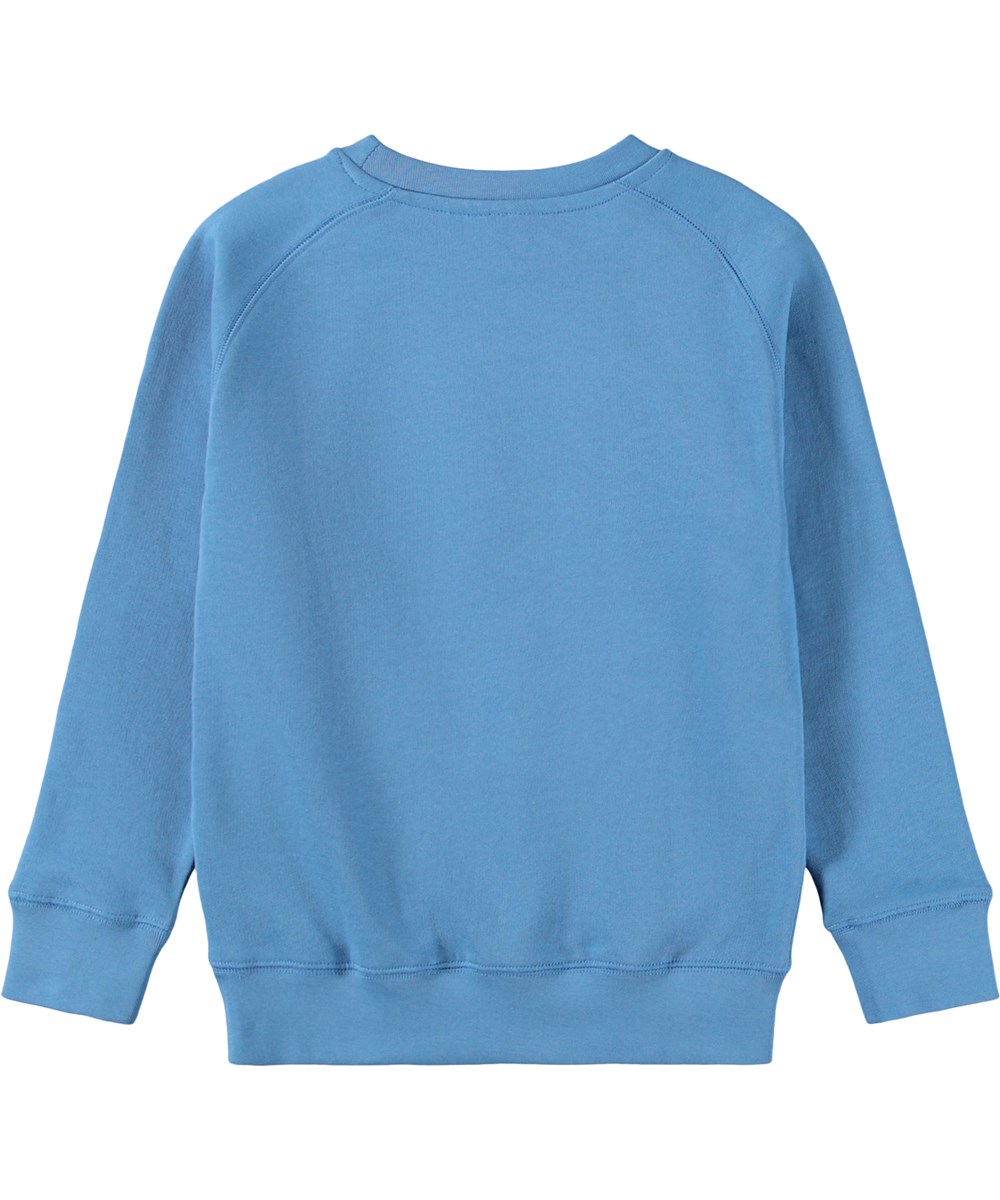 Mike - Blue Tide - Blauwe kindersweater met een geborduurde lach gemaakt van biologisch katoen 