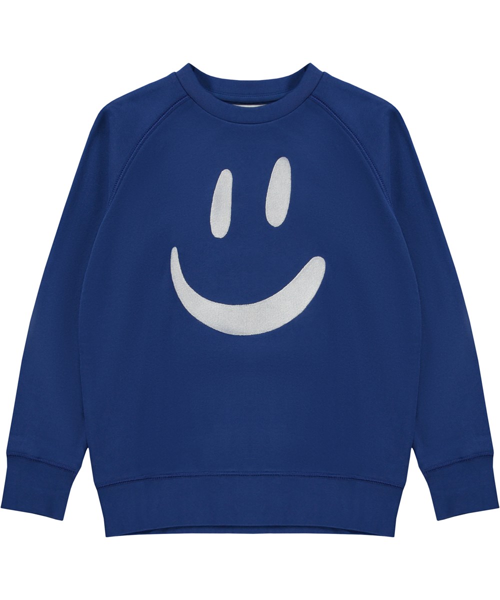 Mike - Royal Blue - Blauwe biologische sweater met borduurwerk