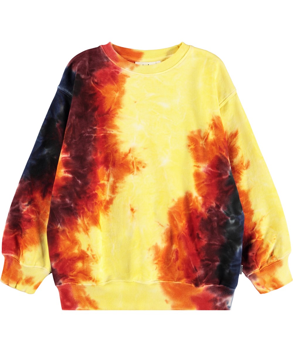 Monti - Flame Dye - Stoere kindersweater gemaakt van zacht biologisch katoen met een vlammengeïnspireerde tie-dye.