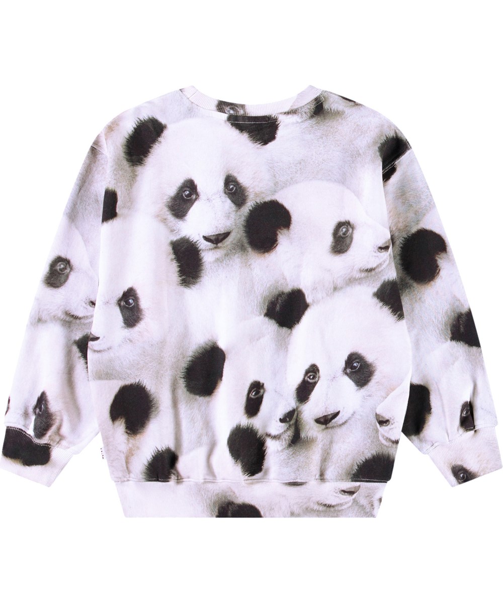 Monti - Giant Panda - Zwarte en witte kindersweater van zacht biologisch katoen met ribboord rond de hals, mouwen en onderkant.