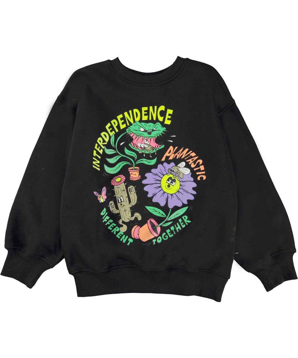 Monti - Plantastic Black - Zwarte trui met plantenprint