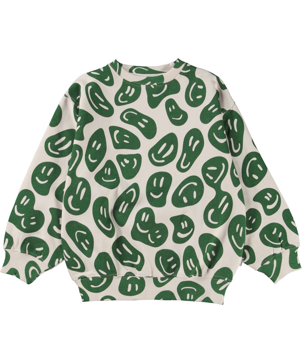 Monti - Smile On Nature - Witte biologische sweater met groene print