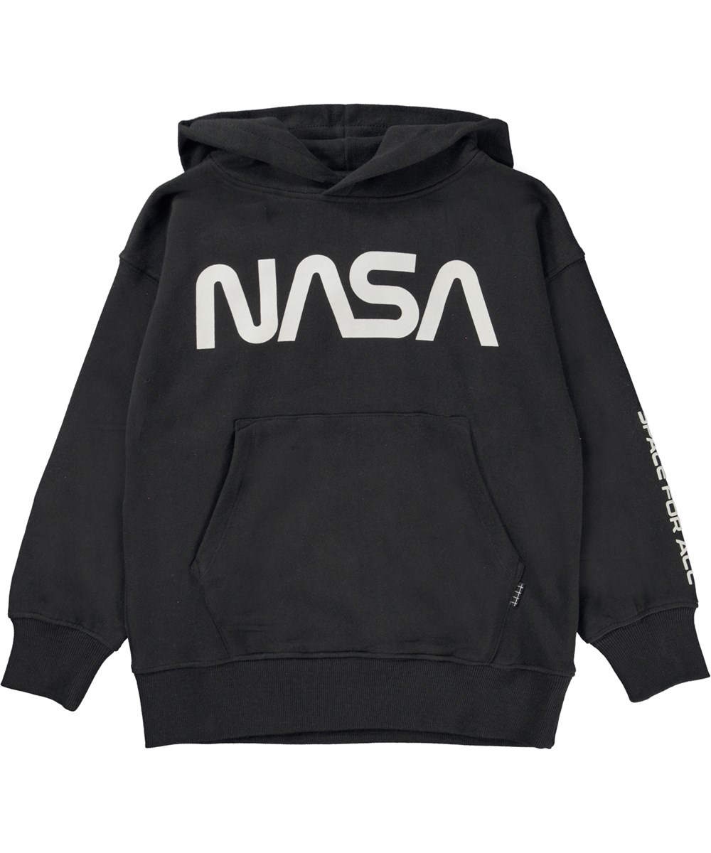 Moz - Black - Zwarte biologische hoodie met NASA print