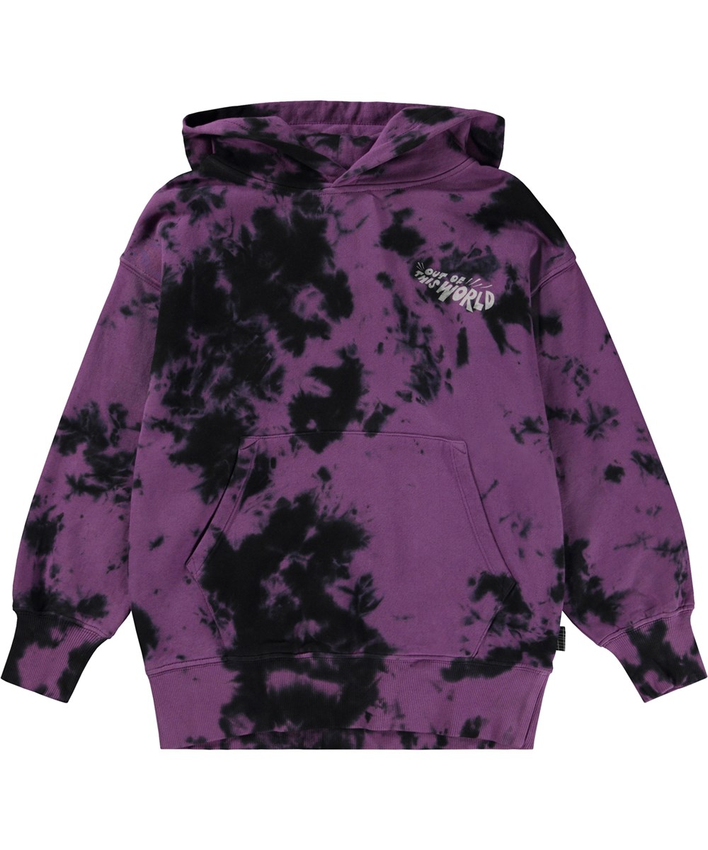 Moz - Purple Black Dye - Paarse en zwarte biologische hoodie in tie-dye print