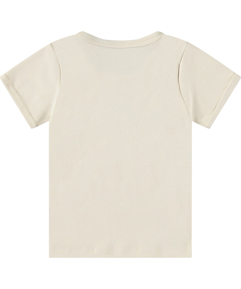 Easy - Babynanas Smile - Beige biologisch katoenen baby t-shirt. het t-shirt heeft een aansluitende pasvorm en een print van een smiley met de banaan als mond.