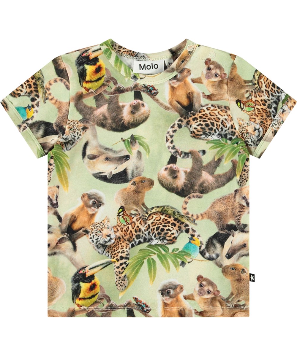 Easy - Jungle Cubs - Baby t-shirt van biologisch katoen. Het t-shirt heeft een aanlsuitende pasvorm en een print van dieren uit de jungle.