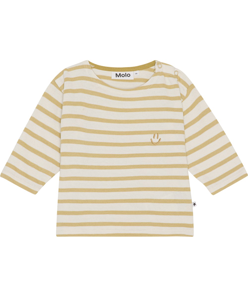 Edarko - Cardboard Stripe - Gestreept gouden en wit biologische babyshirt
