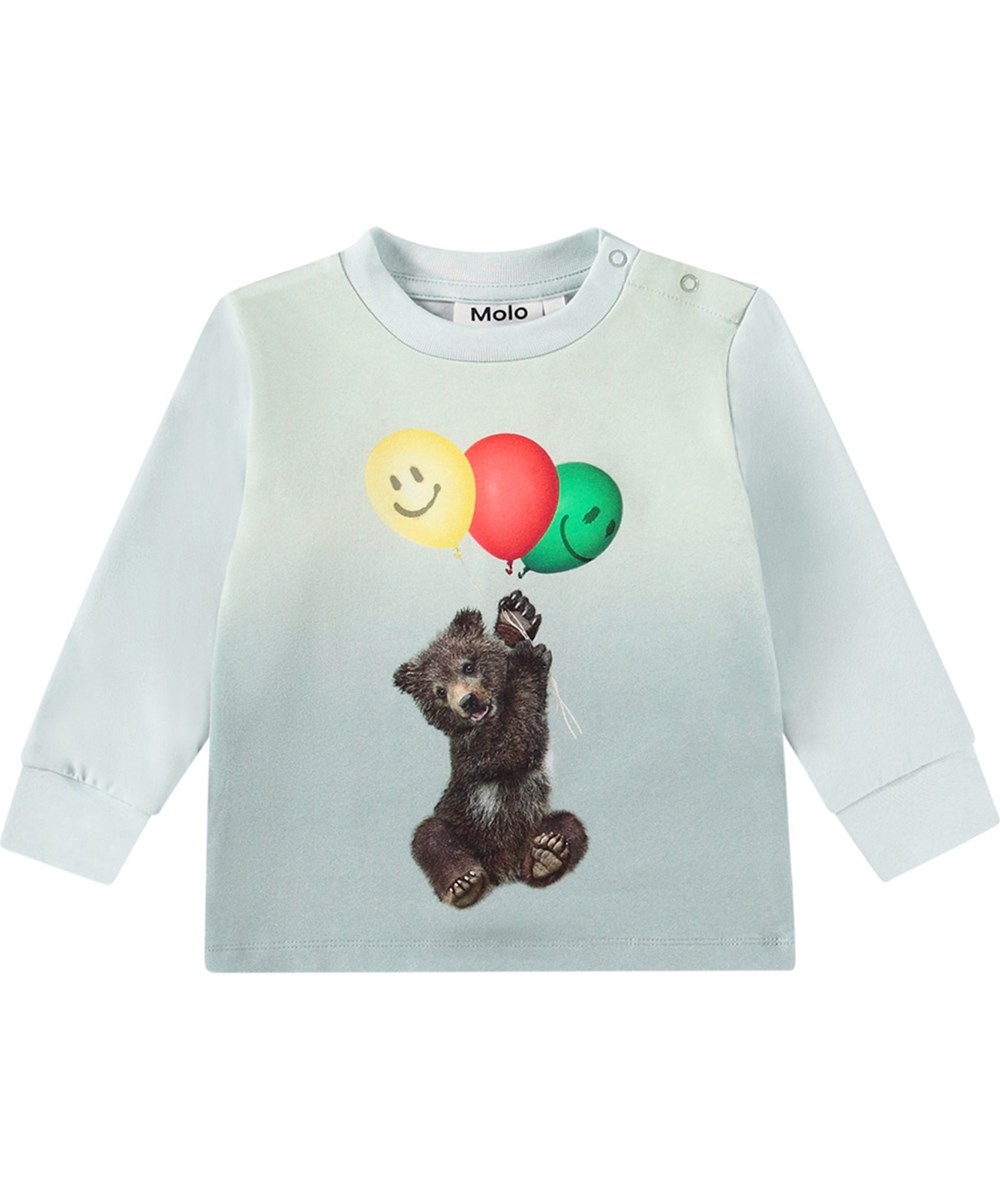 Eloy - Balloon Bear - Blauwe biologische katoenen jersey longsleeve met berenwelpenprint.