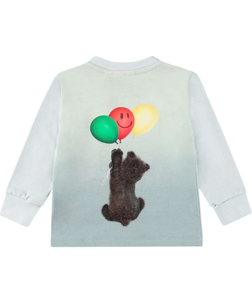 Eloy - Balloon Bear - Blauwe biologische katoenen jersey longsleeve met berenwelpenprint.