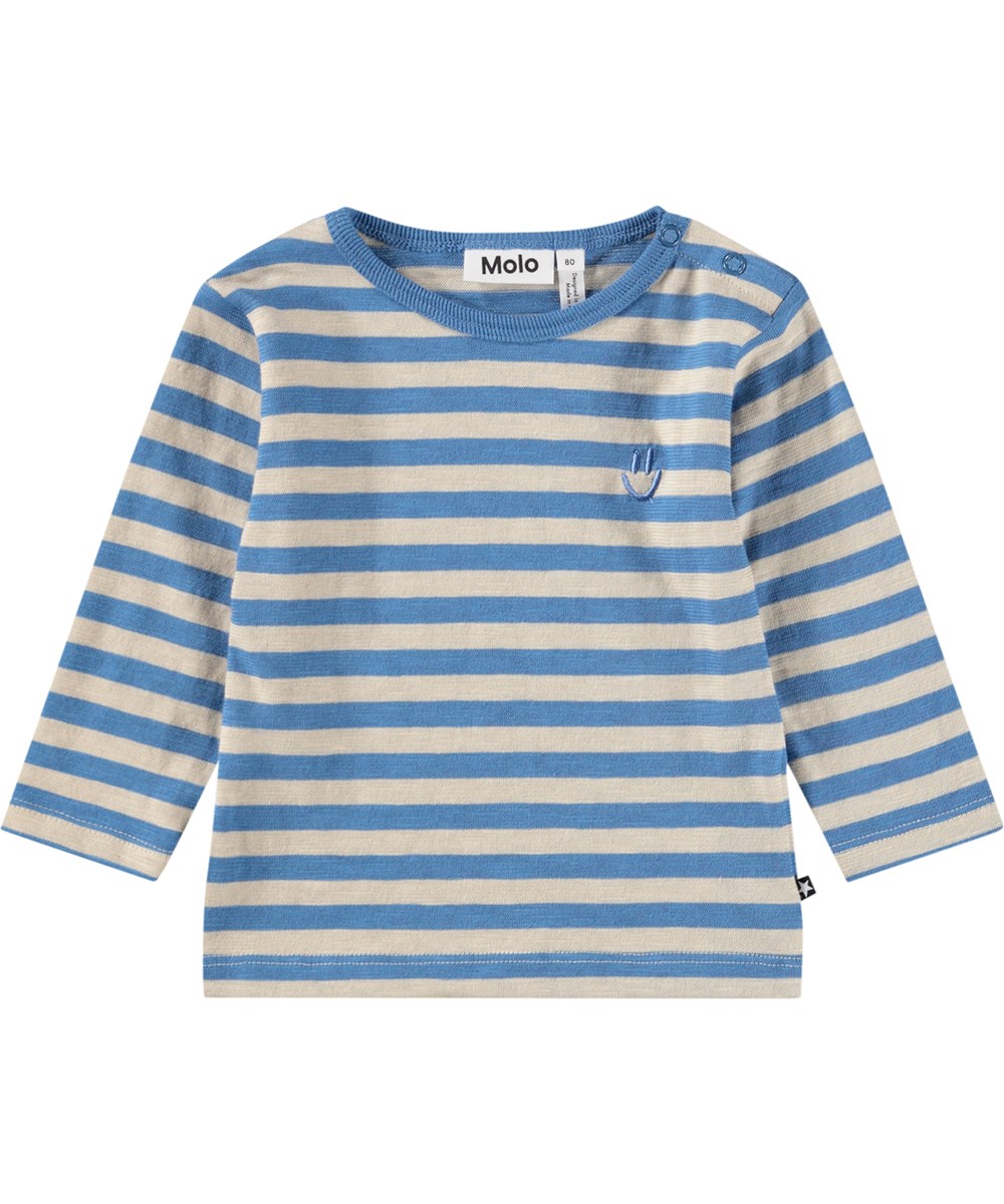 Elvo - Blue Sand Stripe - Blauw lang mouwenshirt van biologisch katoen met strepen