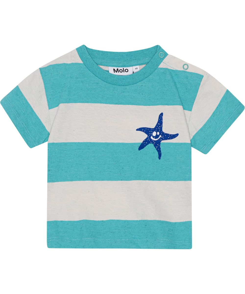 Enzo - Pacific Shell - Voor kleine kinderen gestreepte t-shirt van biologisch katoen met een print van een zeester