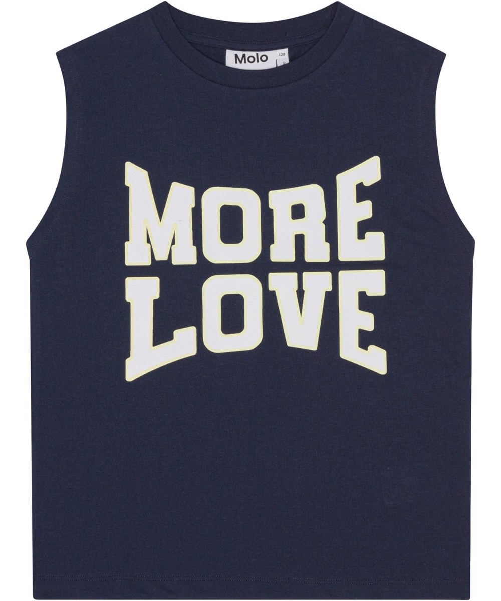 Ram - Universe - Donkerblauwe hemdje van biologisch katoen met een print dat zegt 'More Love'