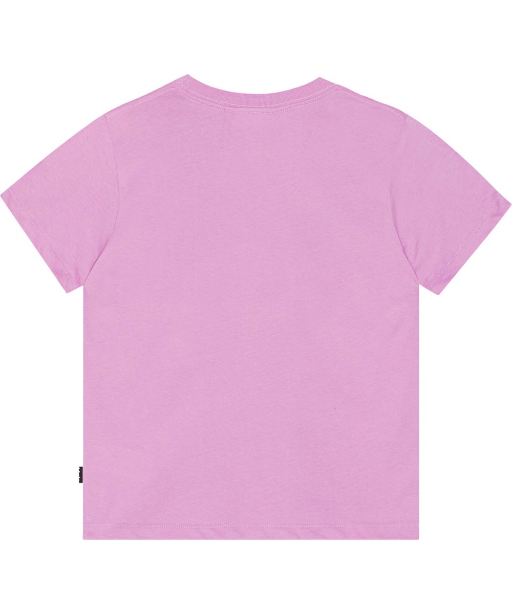 Rame - Helio - Voor kleine kinderen een paarse t-shirt van biologisch katoen met een print van een smiley met palmbomen als ogen 