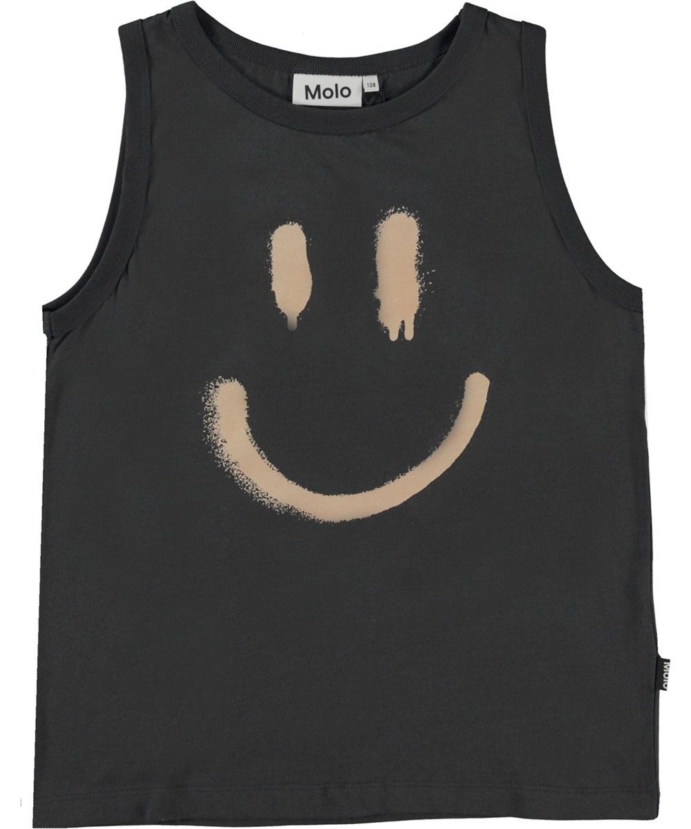 Rave - Space Grey - Donkergrijze biologische hemdje met smiley