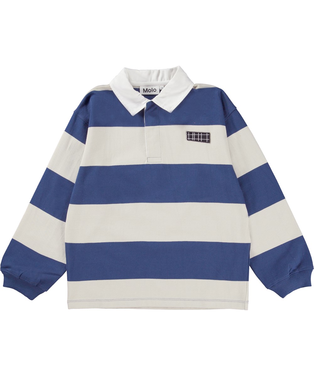 Relz - Indigo Overcast - Breed gestreepte rugbyshirt in blauw en wit