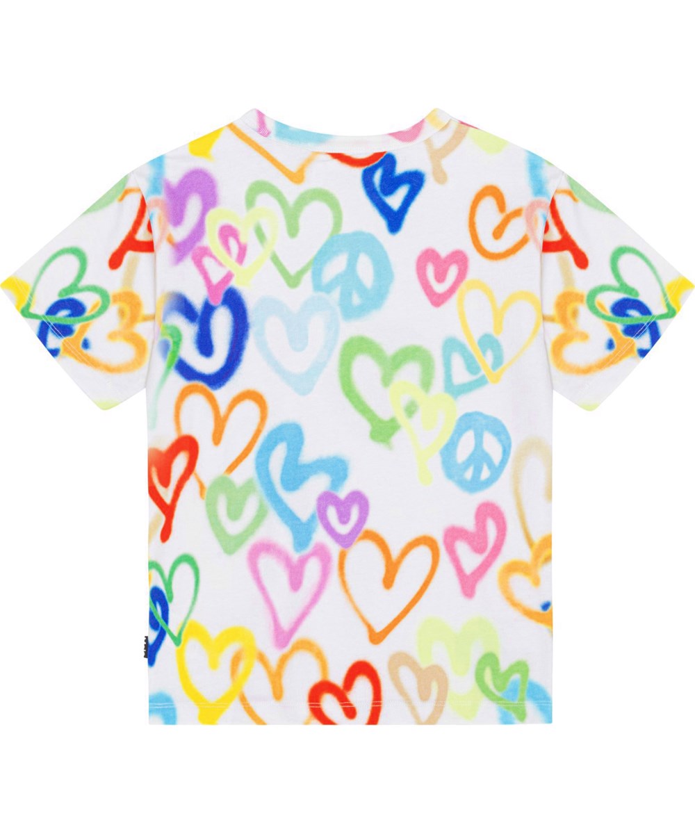 Riley - Variety Hearts - Witte t-shirt van biologisch katoen met een hartjesprint in verschillende kleuren