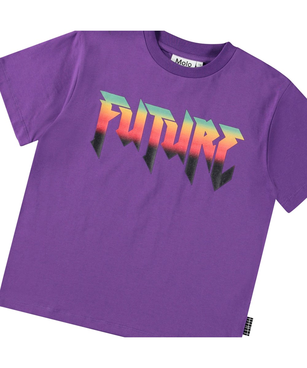 Rodney - Power Purple - Paars biologisch katoenen kinder t-shirt met korte mouwen en ribboord rond de hals.