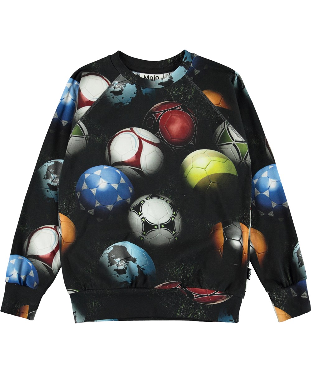 Romeo - World Football - Zwarte biologische unisex sweater met voetballen
