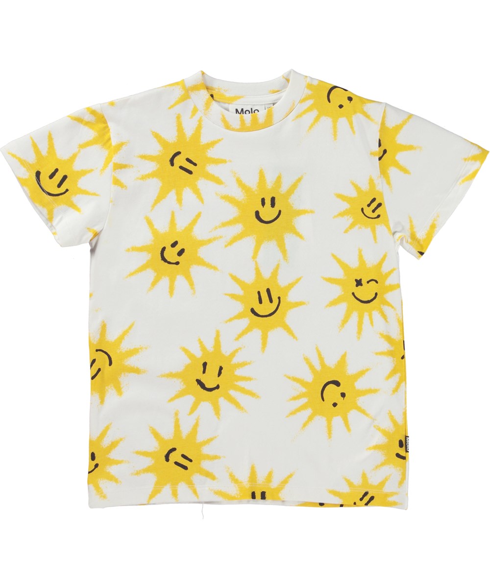 Roxo - Happy Suns - Witte unisex t-shirt met zonnetjes print