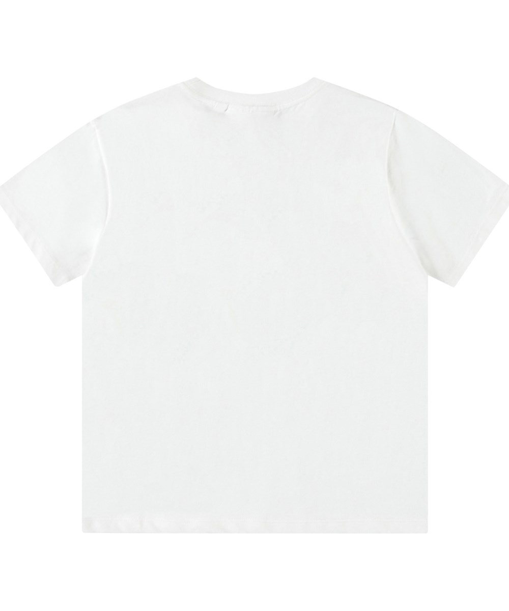 Roxo - White - Ruimvallende wit kinder t-shirt van biologisch katoen met korte mouwen en ribboord rond de hals.