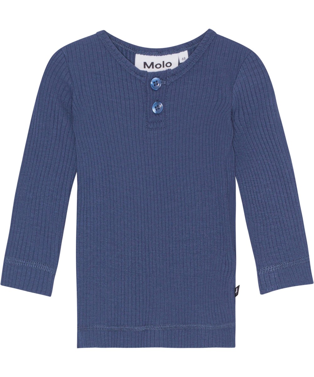 Earth - Twilight - Blaue Baby-Langarmshirt aus Viskose-Ripp