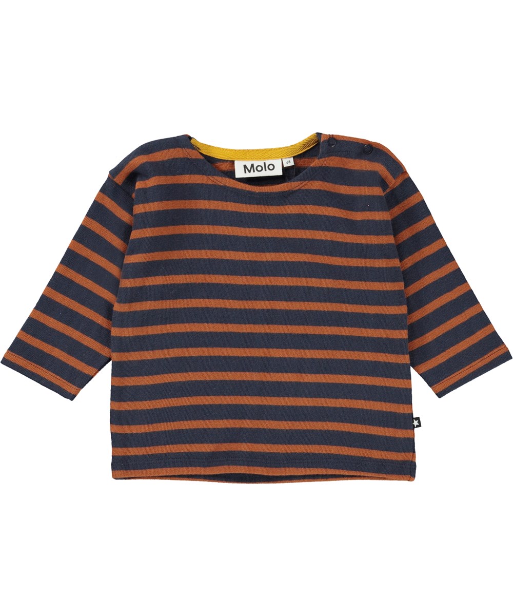 Edarko - Blue Brown - Braun und blau gestreiftes Öko-Babyshirt