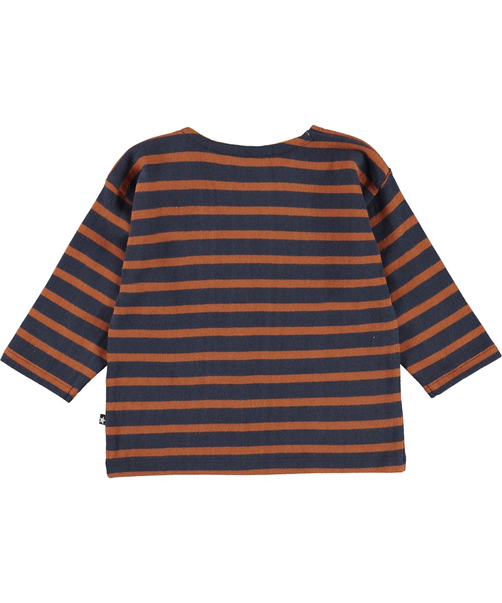 Edarko - Blue Brown - Braun und blau gestreiftes Öko-Babyshirt