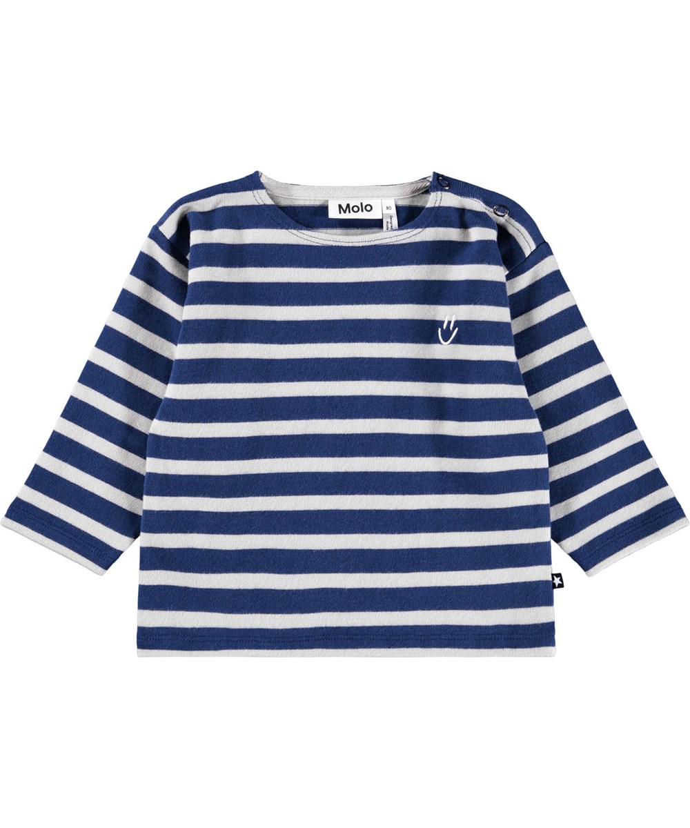 Edarko - Depth Stripe - Bretonisches blau gestreiftes Langarmshirt für die Kleinen aus Öko-Baumwolle.