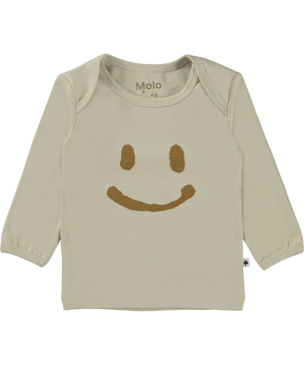 Elan - Overcast - Beiges Babyshirt mit Aufdruck eines Smileys