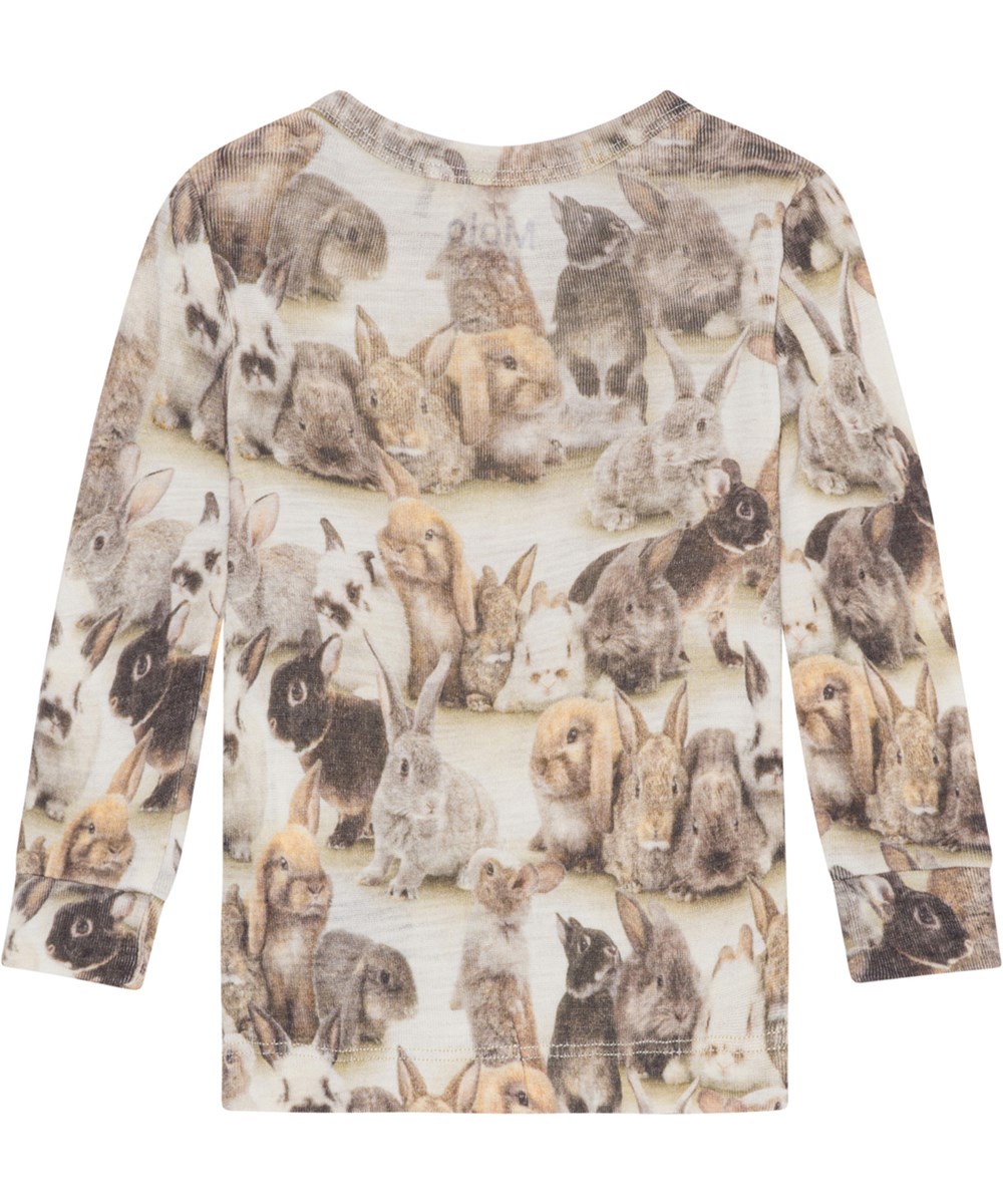 Eli - Baby Rabbits - Brauner Baby-Pullover aus Merinowolle mit Kaninchenaufdruck