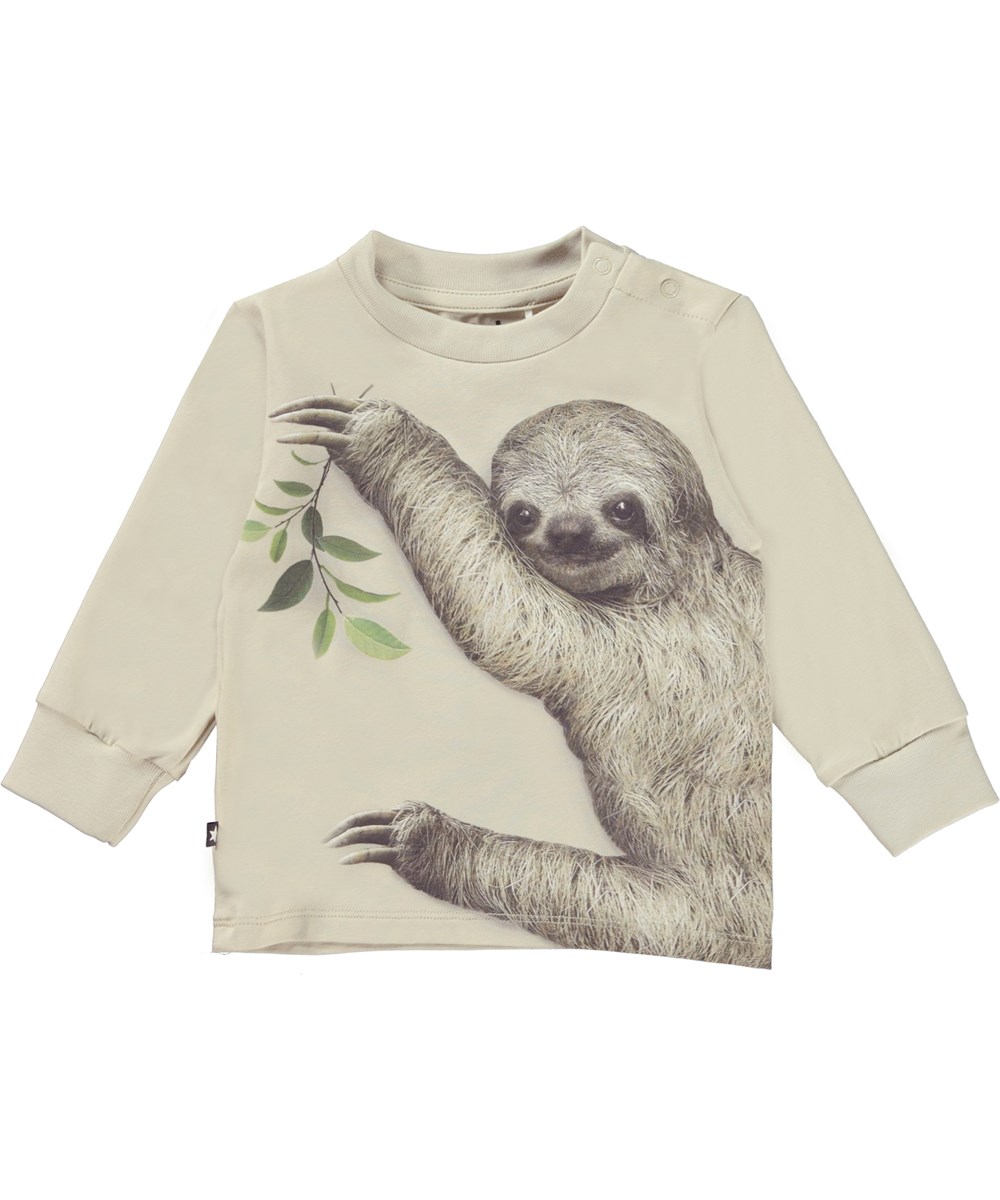 Elit - Overcast - Beiges Babyshirt mit Faultier-Print
