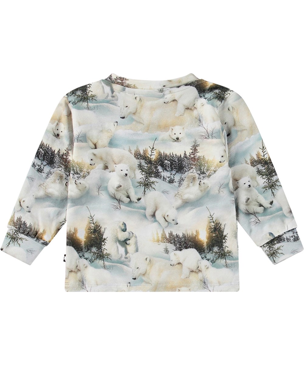 Eloy - Snowy Bears - Hellblaues Trikotoberteil aus Öko-Baumwolle mit Polarbärendruck.